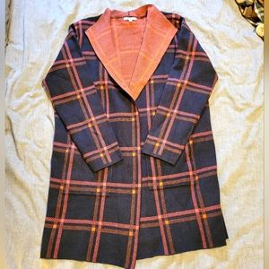 Long open plaid cardigan coat